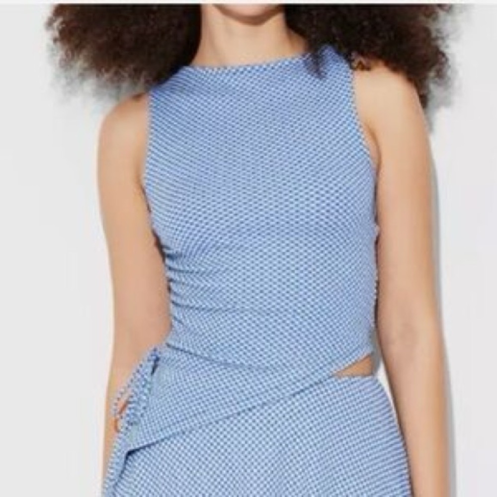 NEW Wild‎ Fable Blue & White Plaid Asymmetrical Sleeveless Top Size XS